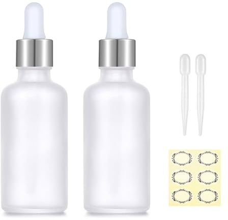 Apstaqeoo 2 st 50 ml droppflaskor i frostat klart glas – tom flaska med pipett påfyllningsbar prov flaska tinktur droppflaskor med silverlock för aromaterapi parfym laboratorium