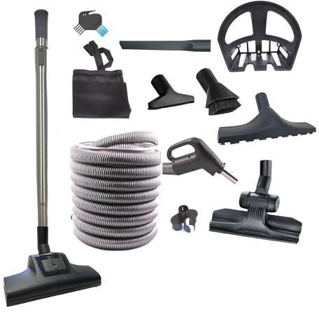 Wessel-Werk BaseReach™ Turbo Kit – 35 ft Low Voltage Central Vacuum Hose with 2-Way On/Off Switch & Cleaning Accessories – Fits Standard 1.5 Wall Inlets, Compatible with Beam, Nutone, Vacuflo & More