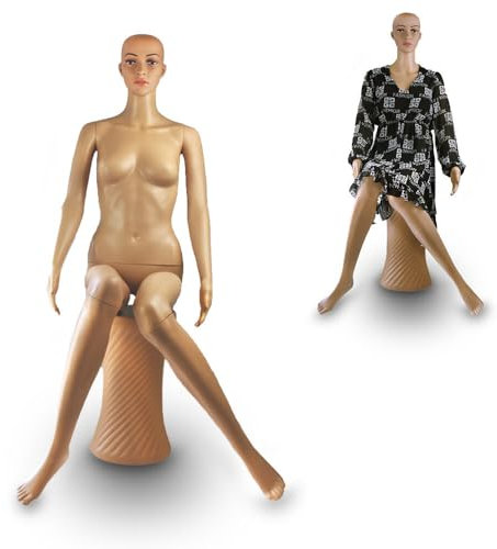BITUXX Schaufensterpuppe Weiblich Sitzend Beweglich Schaufensterfigur Mannequin Schneiderpuppe beweglich 135cm