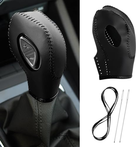 KSSZZCO Car Gear Shift Cover Leather for Ford Fusion/Escape/Edge/Focus/Fiesta/Transit/EcoSport/C-Max Automatic Gear Shift Knob Cover Protector Trim Vehicle Interior Accessories(Black)