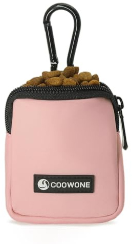 COOWONE Sac à friandises étanche pour chien, sac à friandises pour l'entraînement du chien, distributeur de sacs à déjections canines intégré, sac à bandoulière réglable (rose, petit)