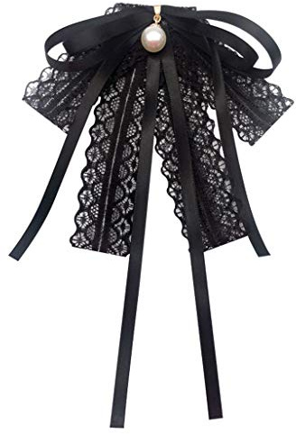 MinnowXY Cravate en dentelle transparente pour femmes et filles avec perles et perles - Col de chemise - Nœud - Fournitures d'écolier - En alliage