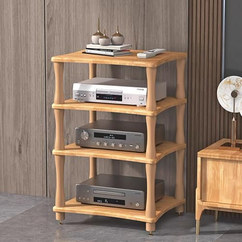 GUAWJRZDP Rack Hi Fi Retrò A 4 Livelli, Mobile Stereo Hi Fi Rack Hi Fi In Legno, Rack Audio, Cabinet Audio Hi Fi Aperto, Con Piedini Ammortizzanti, Colonna A Forma Di Bambù(Wood Color,4-tier)