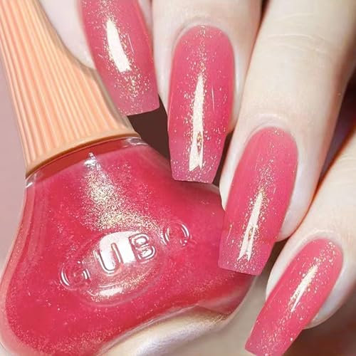 Pink Shimmer Nail Polish - Holographic Nail Polish - Mermaid Sea Nail Varnish Shimmer Effect - Quick drying No Need Cured 7 Days Long Lasting Nail Art