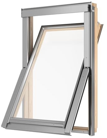 BAUBAY Ventana de techo de madera de 78 x 140 cm, con doble acristalamiento, incluye marco para tejas, nivel de ladrillo, cola de castor (hasta 50 m + juego de aislamiento y conexión) + marco aislante