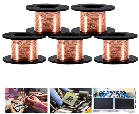 Enameled Copper Wire Roll, 5pcs 0.1mm Enameled Wire Copper Winding Wire Enamelled Repair Wire for Precision Motherboard Winding Length 12m