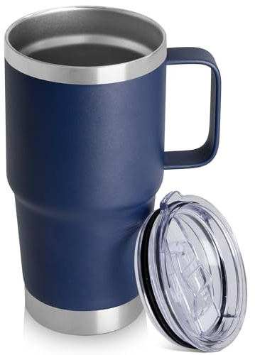 20oz Tumbler with Lid, Stainless Steel Tumbler with Handle, Metal Insulated Travel Coffee Mug with Handle, Double Wall Vacuum Spill Proof Tumbler Cup, Navy 1 Pack