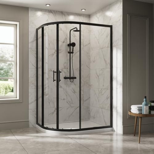 NRG 1200 x 900mm Matte Black Framed Offset Quadrant Shower Enclosure Sliding Door for Wet Room Cubicle Enclosures