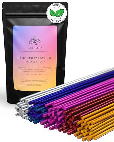 Räucherstäbchen Set - 100 Incense Sticks (5x20) - Sandelholz, Lavendel, Weihrauch, Myrrhe & Salbei - Perfekt für Meditation, Yoga, Chakren, Rauhnächte - Weihrauch Stäbchen Entspannung