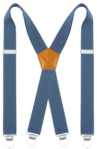 Fevaeno Hosenträger Herren Breit 4cm mit Metall Clips Blau
