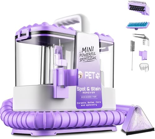 Nettoyeur canapé tissu, 18Kpa Shampouineuse Canapé 600W, Aspirateur Nettoyeur avec 500ml de Solution & 5 Accessoires, pour Tapis, Escaliers, Voiture, Design Léger, violet