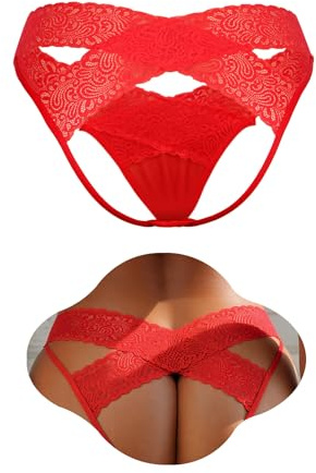 ohyeahlady String Ouvert à l'entrejambe Femme Tanga Grande Taille M,Rouge
