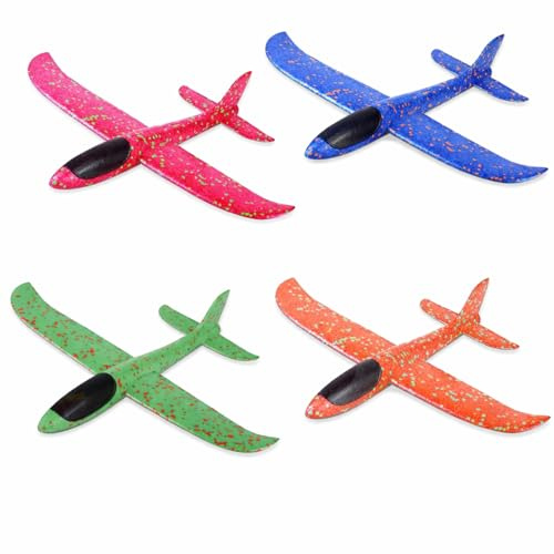 Spielotopia Set di 4 Alianti - Aereo in Polistirene Realizzato in Robusta Schiuma EPP - Alianti Lanciabili in 4 Colori - Giocattolo per Bambini da Esterno, Regalo per Ragazzi e Ragazze