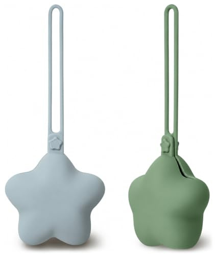 LAKPYN 2 Piezas Guarda Chupetes Bebe, Porta Chupetes Bebe de Silicona, Chupetero Silicona Transparentes, Portachupetes Sin BPA, Caja Chupete Fundas(Verde/Azul)