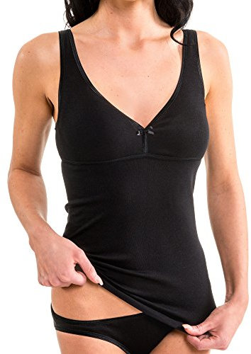 HERMKO 175803860 Damen BH-Hemd Unterhemd mit integriertem Bustier, Farbe:schwarz, Größe:40/42 (M)
