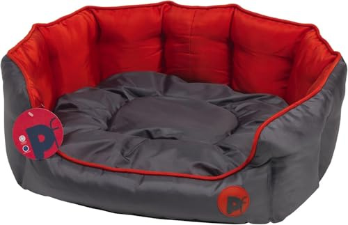 Petface Luxury Oval Oxford Dog Bed with Removeable Cushion, Machine Washable, Red, Medium (Pack of 1)