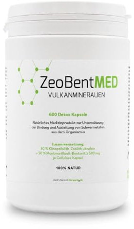 Zeolith MED 600 Detox-Kapseln, Medizinprodukt, hochdosiert, hochwirksam ultrafein 9µm, Apothekenqualität, Entgiftung von Schwermetallen, 100% Zeolith-Bentonit, Entgiftungskur Vulkanmineralien
