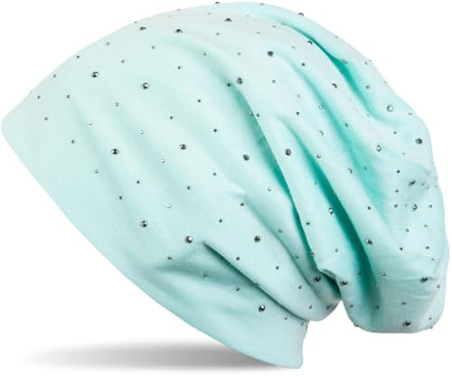 styleBREAKER dammössa dekorerad med eleganta strasstenar, lång beanie, 04024037, Mint, En Storlek