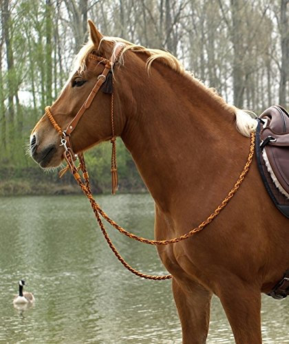 Barefoot Amber Rundgeflochtene Englisch Zügel orange – 3,20 m – mittlere Schnalle – abnehmbare Snaphaken – aus handgeflochtenem Bergseil