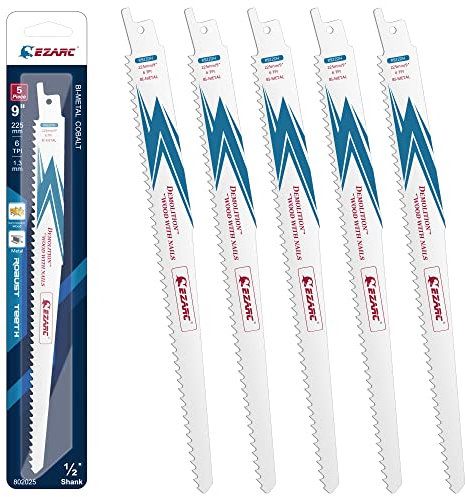 EZARC Hojas de sierra sable Bimetálica Cobalt R922DH 225mm 6TPI puede Madera Clavada - 5 piezas
