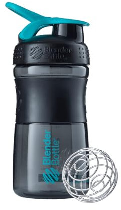 BlenderBottle Sportmixer Tritan Trinkflasche mit BlenderBall, geeignet als Protein Shaker, Eiweißshaker, Wasserflasche oder für Fitness Shakes, BPA frei, skaliert bis 500 ml, 590 ml, teal / schwarz