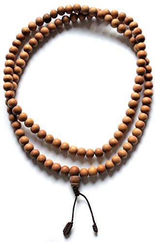 BUDDHAFIGUREN Buddhistiska Mala - bönkedja - Halsband med sandelträspärlor - 9 mm bred - med Dorje och väska