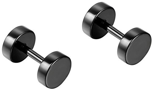 JewelryWe Fake Plug Ohrstecker Schwarz: 5mm Herren Damen Edelstahl Tunnel Ohrringe Rund Kreis Fake Ohr Plugs Schraube Helix Tragus Piercings