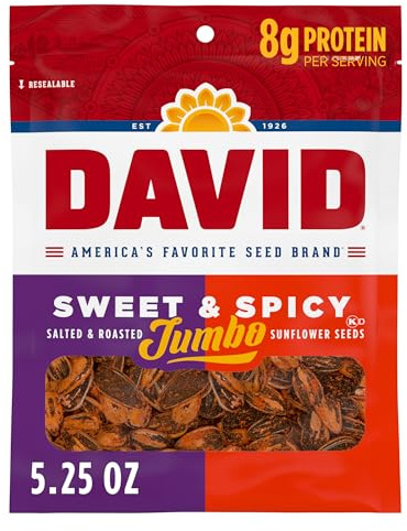 DAVID Jumbo Sunflower Seeds, Sweet and Spicy Flavor, Easter Basket Stuffer for Baseball Players, 5.25 oz.
