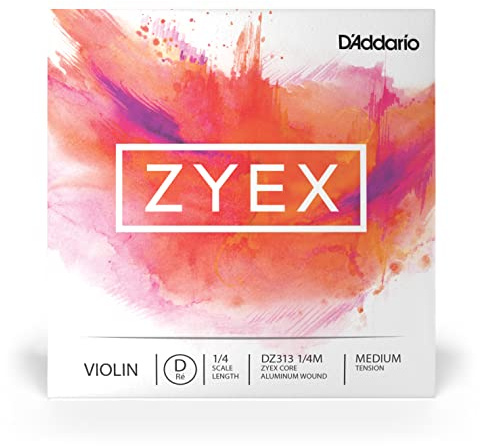 D'Addario Zyex Violin Single D String, 1/4 Scale, Medium Tension