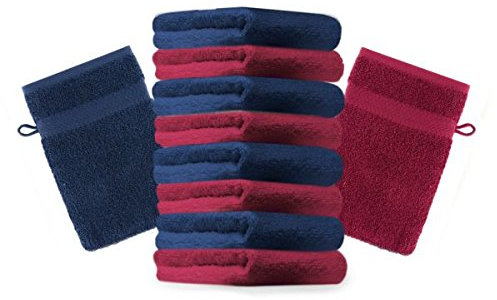 Betz 10 Stück Waschhandschuhe Premium 100% Baumwolle Waschlappen Set 16x21 cm Farbe dunkelrot und dunkelblau