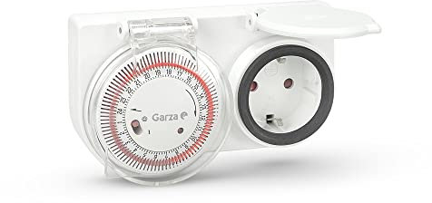 Garza - Temporizador Programador Analógico para uso exterior, Protección IP44, Enchufe programable 24 horas, Blanco