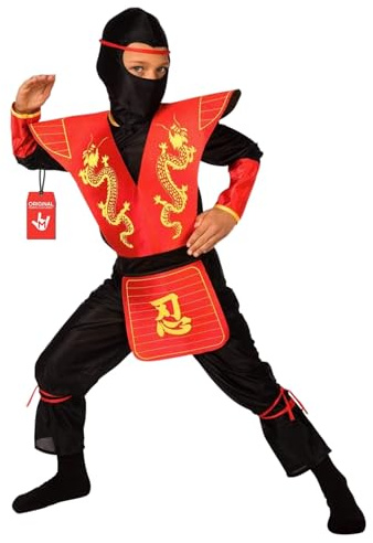 Morph Disfraz Ninja Rojo Niño, Traje Ninja para Carnaval y Halloween, Disfraces Niños Ninja, M