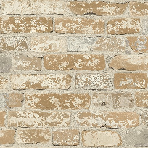 RoomMates RMK9037WP Light Brown Stuccoed Brick Peel and Stick Wallpaper