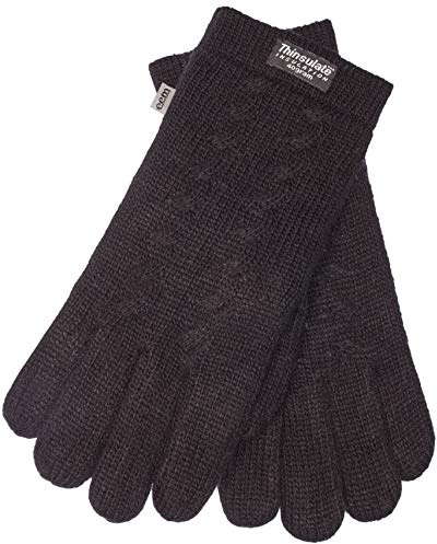 EEM guanti da donna in maglia, lana morbida, fodera termica Thinsulate, maglia a trecce, nero S