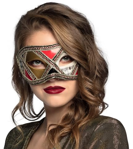 Boland 00348 - Augenmaske Venice Scacchi, Maske Venedig für Faschingskostüme mit grünem Glitzerstein, Karneval, Mottoparty