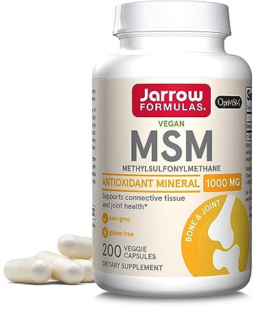 Jarrow Formulas MSM 1000 mg – 200 capsules végétariennes – Méthylsulfonylméthane – Source importante de soufre organique – Renforce les articulations – Jusqu'à 200 portions