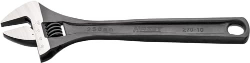 HAZET Einmaulschlüssel 279-10, verstellbarer Rollgabelschlüssel, Länge 256 mm, mit Skala, Außen Sechskant Profil