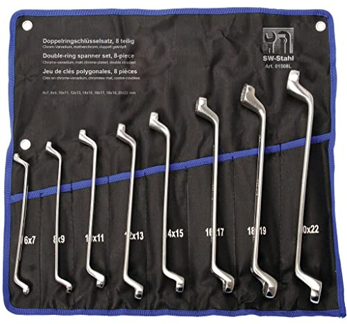 SW-Stahl 01508L - Set di Chiavi ad Anello Doppie, 6-22 mm, 8 Pezzi, a Gomito Profondo, Chiavi ad Anello Doppie, Set di Chiavi ad Anello a Gomito
