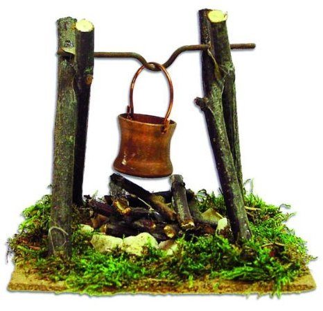 Krippenzubehör Lagerfeuer mit Topf, 3,5 Volt, 7,5 cm hoch