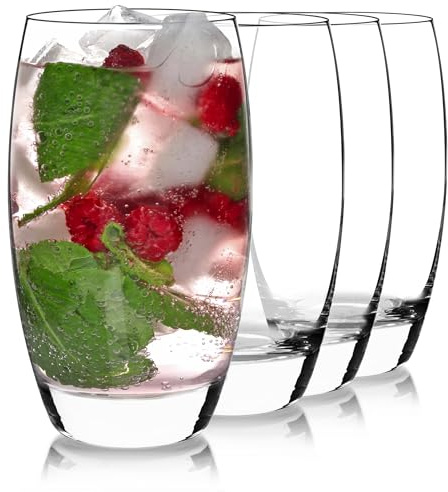 Luigi Bormioli Crescendo Highball Glasses, Set of 4-20 Oz Lead-Free Crystal Tall Tumblers with Thick Base - Laser Cut Rims, Classic for Cocktails, Water, Long Drinks - Made in Italy, Dishwasher Safe
