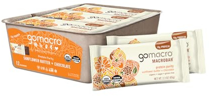 GoMacro MacroBar Organic Vegan Protein Bars - Sunflower Butter + Chocolate (2.3 Ounce Bars, 12 Count