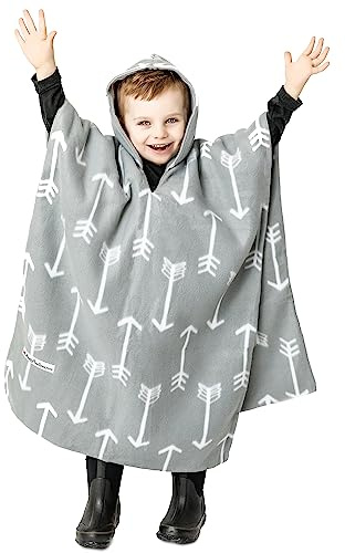 Car Seat Poncho for Toddlers and Babies, Crash Tested Winter Coat Alternative, Reversible Fleece Car Seat Blanket, 6 Months to 5 Years, Easy On Easy Off, Gray Arrows, Birdy Boutique