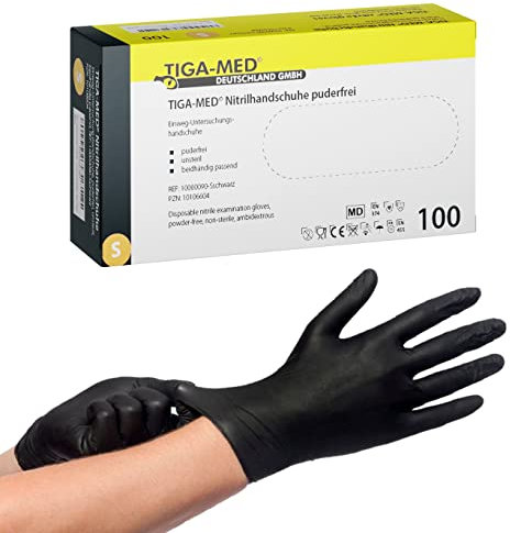 Lot de 100 gants jetables à usage unique en nitrile non-poudrés sans latex taille S (Noir)
