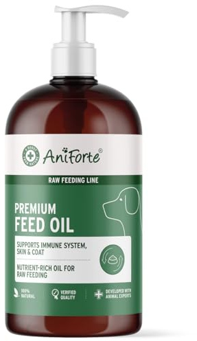 AniForte Premium Feed Oil for Dogs 500ml - Omega 3 & 6 Oil Blend, Hemp Seed, Linseed & Salmon Oil, BARF Additive, Cold Pressed, Skin & Coat Support