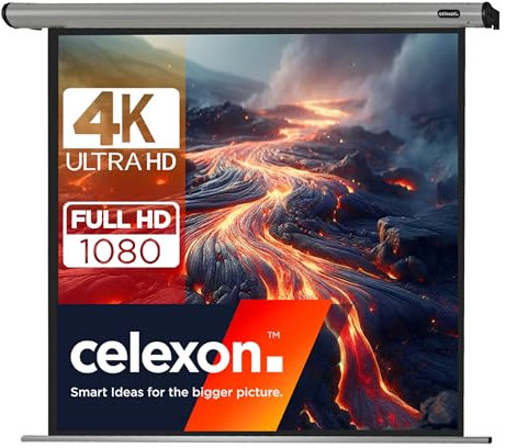 celexon HomeCinema Motor-Leinwand 110 | 200x200 cm 1:1 | elektrische 4K, Full-HD Leinwand für Heimkino-Projektionen und Büro-Präsentationen mit Ihrem Beamer | geeigent zur Decken- & Wand-Montage