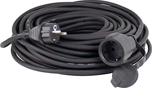 as - Schwabe Gummi-Verlängerungsleitung – 25 m Kabel mit Schutzkontaktstecker, Schutzkontaktkupplung inkl. Schutzkappe – 230 V / 16 A Verlängerungskabel – IP44 – Made in Germany – Schwarz, 60384