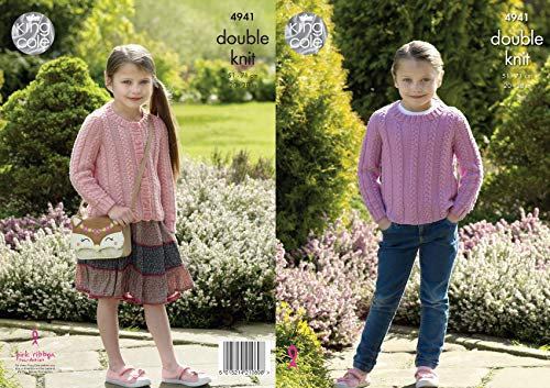 King Cole Kids Double Knitting Pattern Girls Cable Knit Sweater & Cardigan (4941)