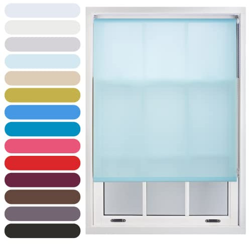 FURNISHED Daylight Roller Blind Trimmable Blinds Window Shade - Easy Install Non-blackout Fabric Complete Roller Blind Kit for Kitchen Living Room Bedroom, Duck Egg Blue, 60W x 165H cm