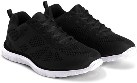 Get Fit Mens Gym Comfort Cushioned Fitness Lightweight Athletic Trainers - Black/White Memory Foam - 11