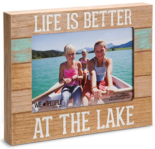 Pavilion Gift Company 67243 We People-Life is Better at the Lake Picture Frame, 5x7,BROWN , SKY BLUE